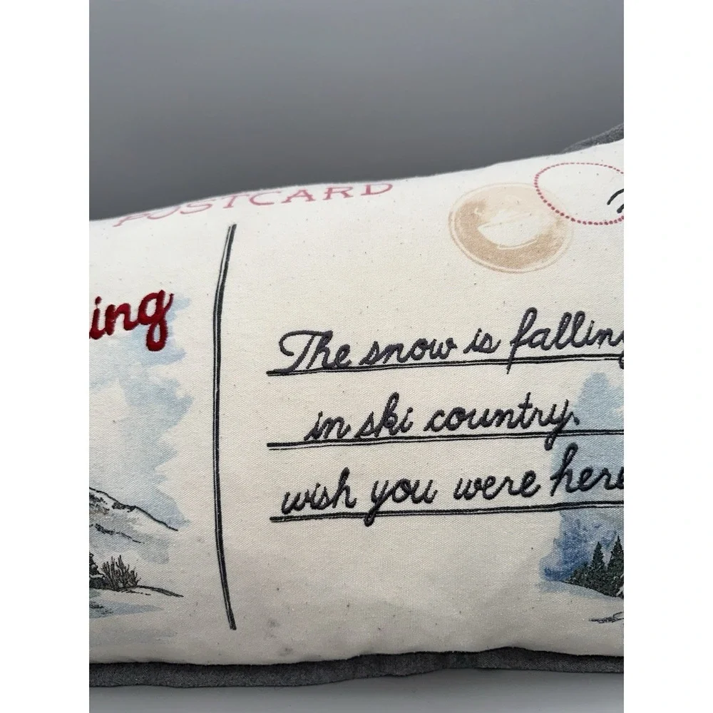 Aspen & Pine Ski Postcard Lumbar Pillow Cabin Lodge Winter Decor